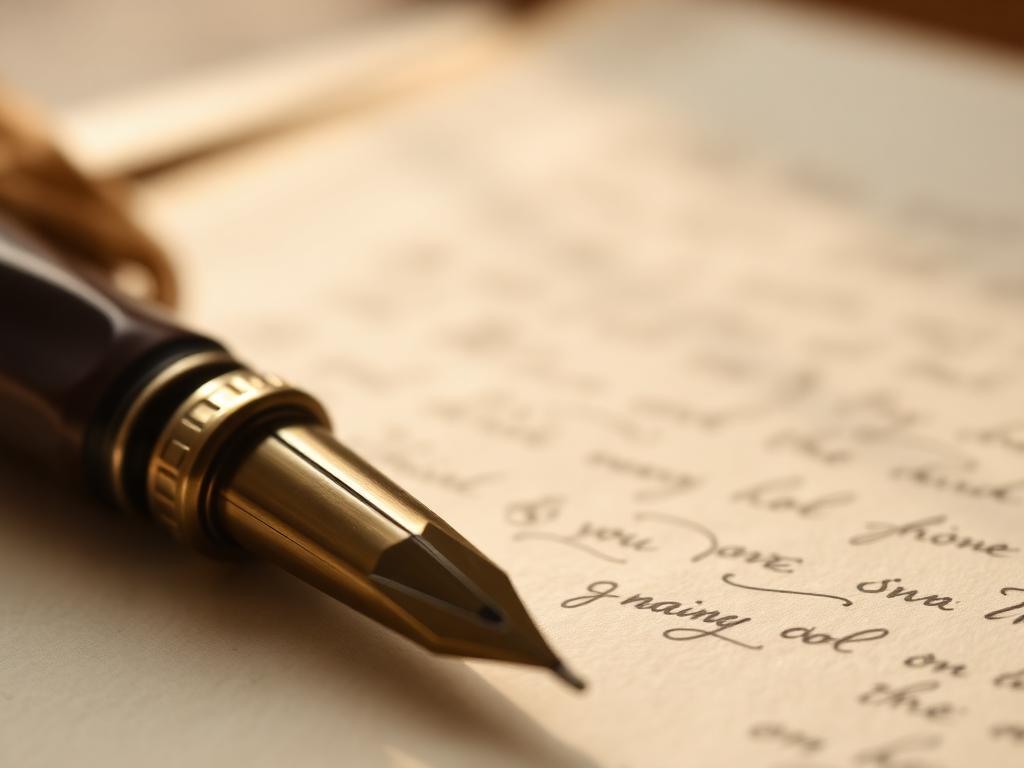 A quill resting on handwritten parchment